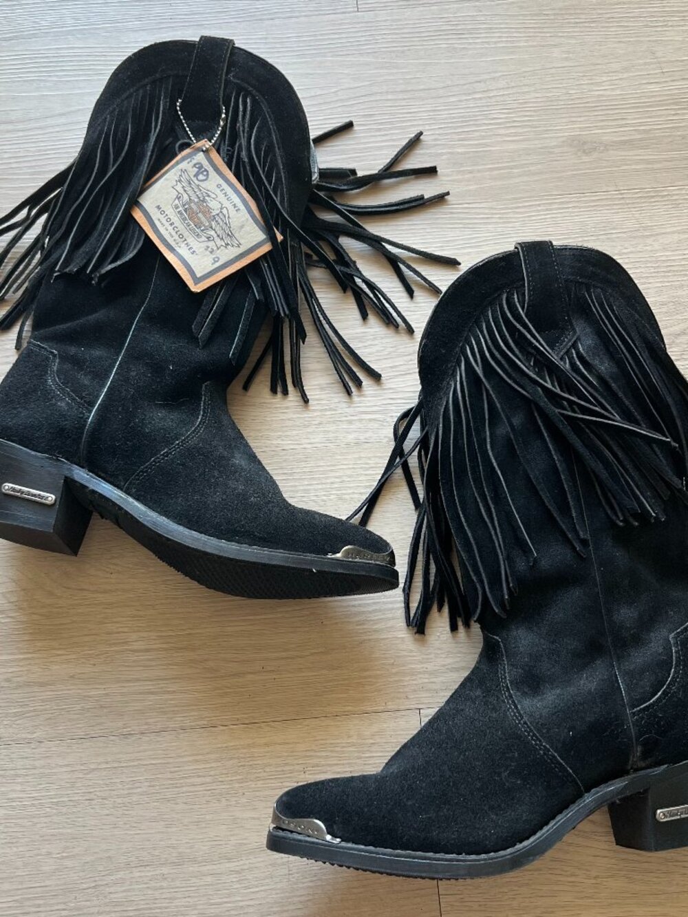 Harley Davidson Black Suede Fringe Cowboy Boots - Women's 7